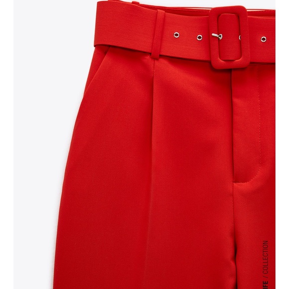 ZARA High Waisted Belted Pants Coral - Picture 6 of 9
